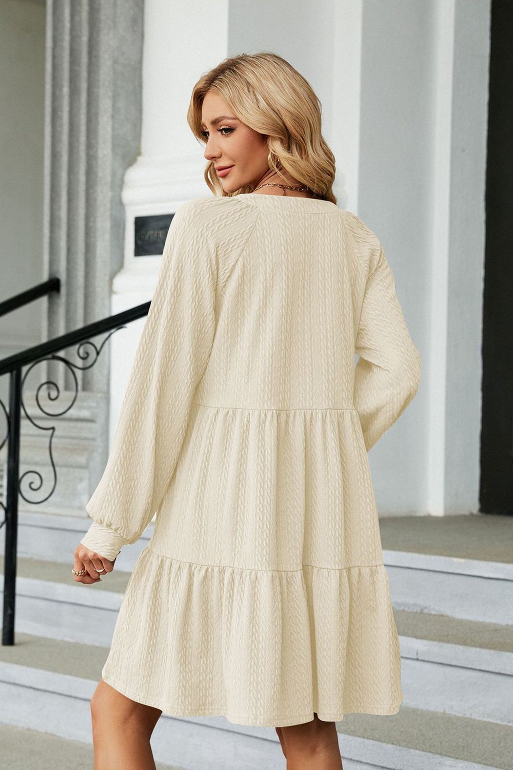 Cream A-line mini dress additional model view