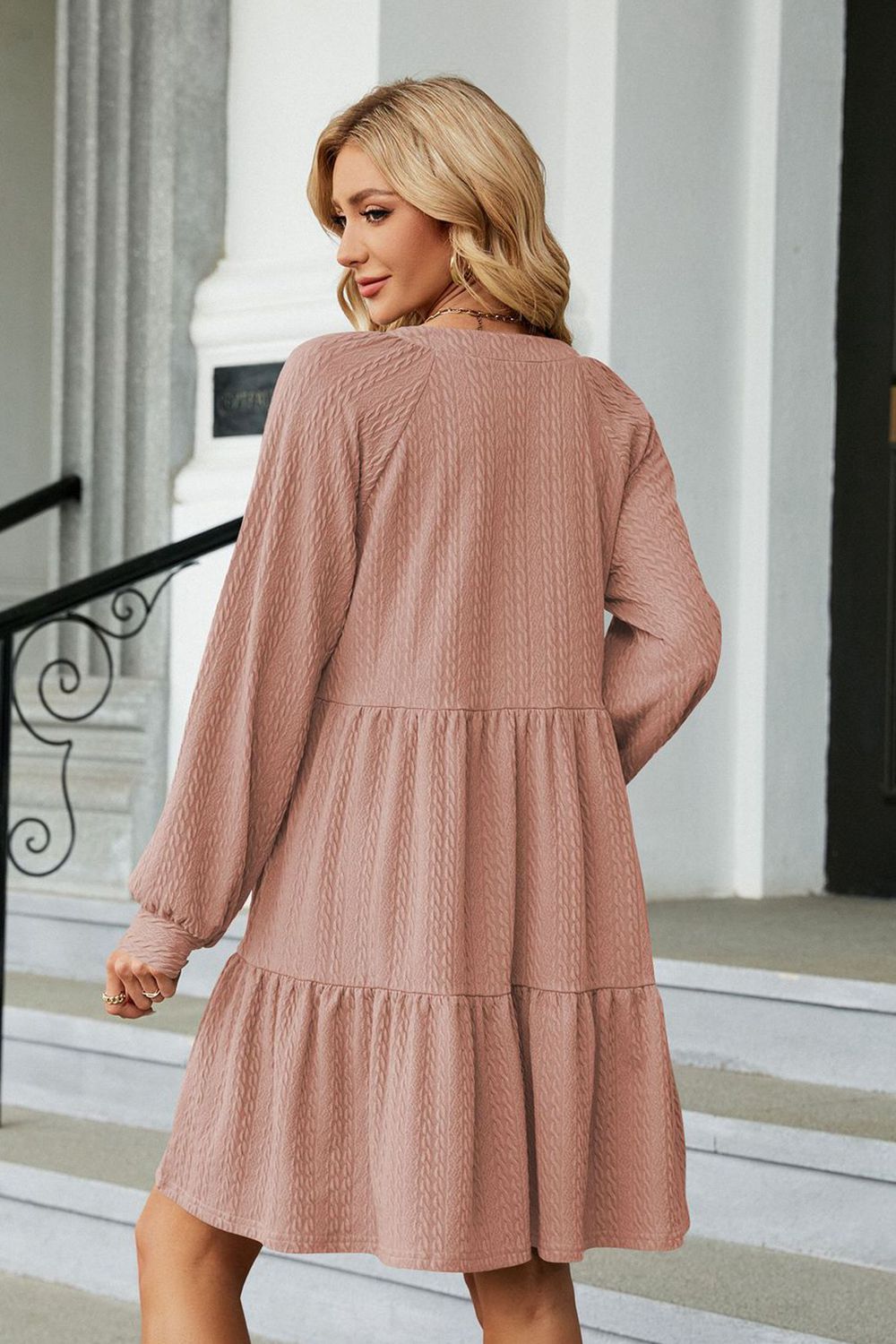 Dusty pink A-line mini dress additional model view
