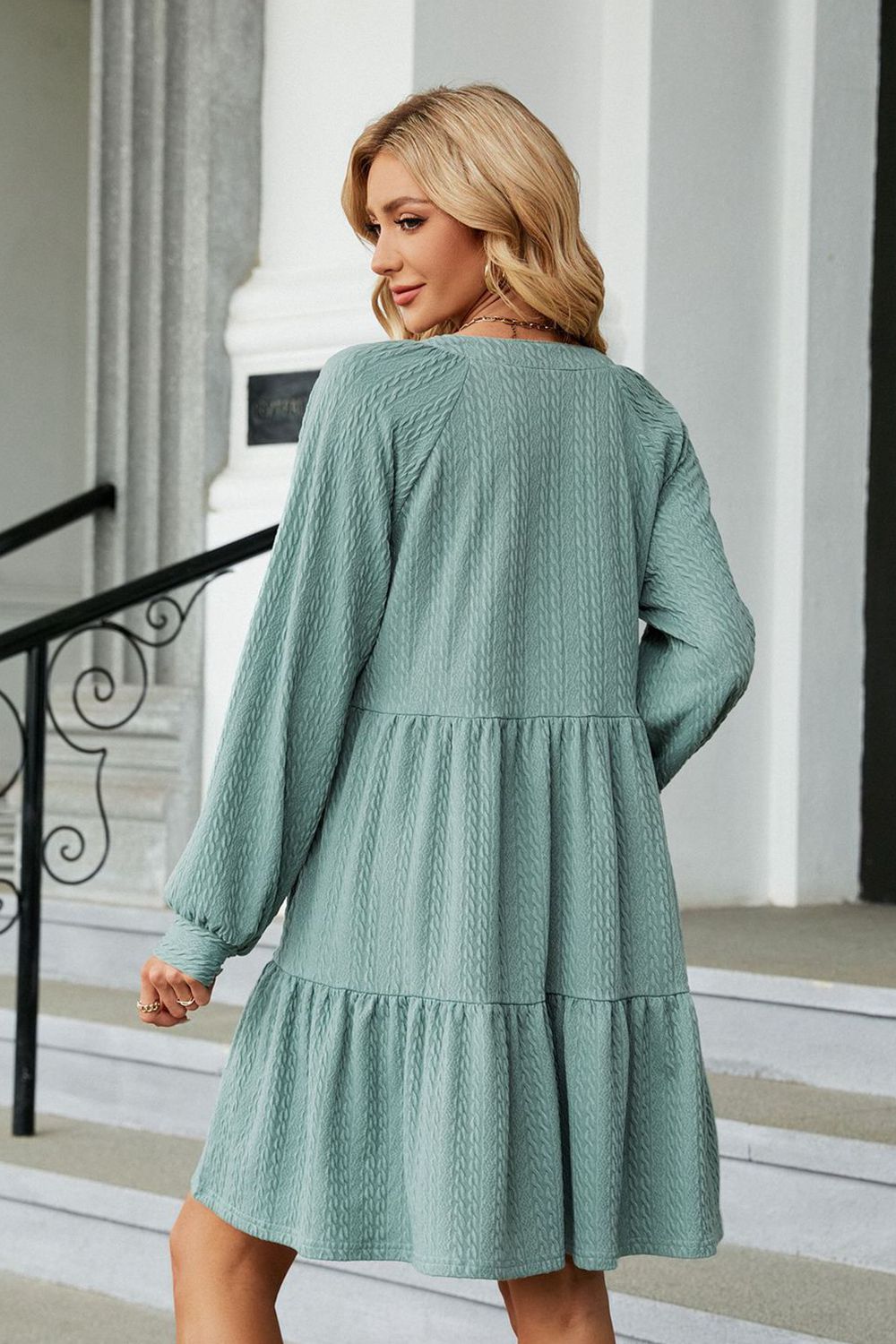Light green ruffle mini dress alternate model view