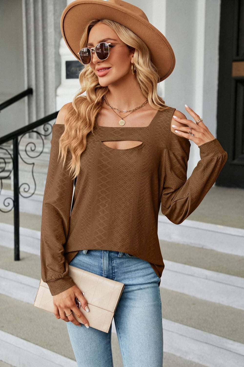 Long sleeve square neck blouse alternate model view