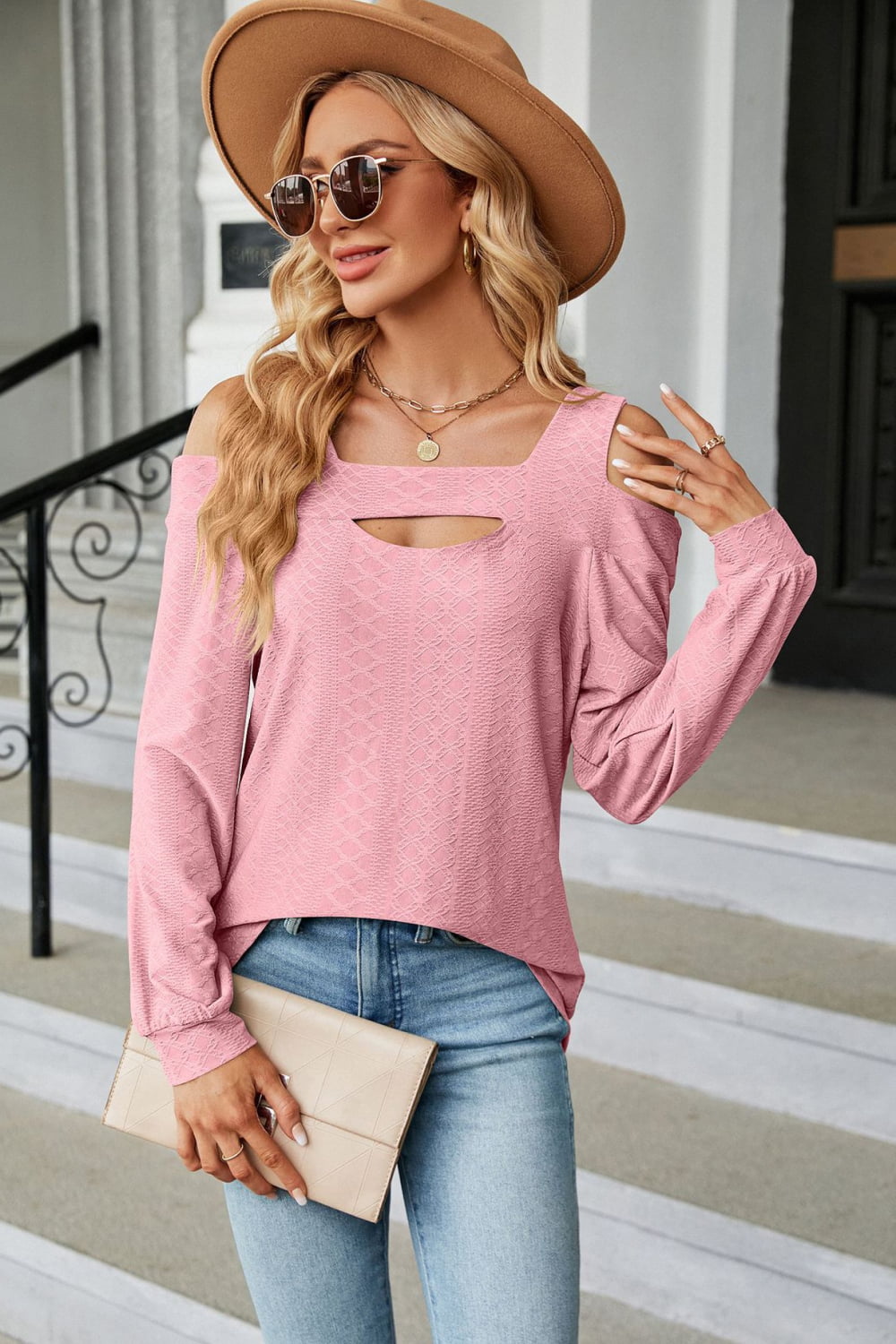 Long sleeve square neck blouse alternate model view