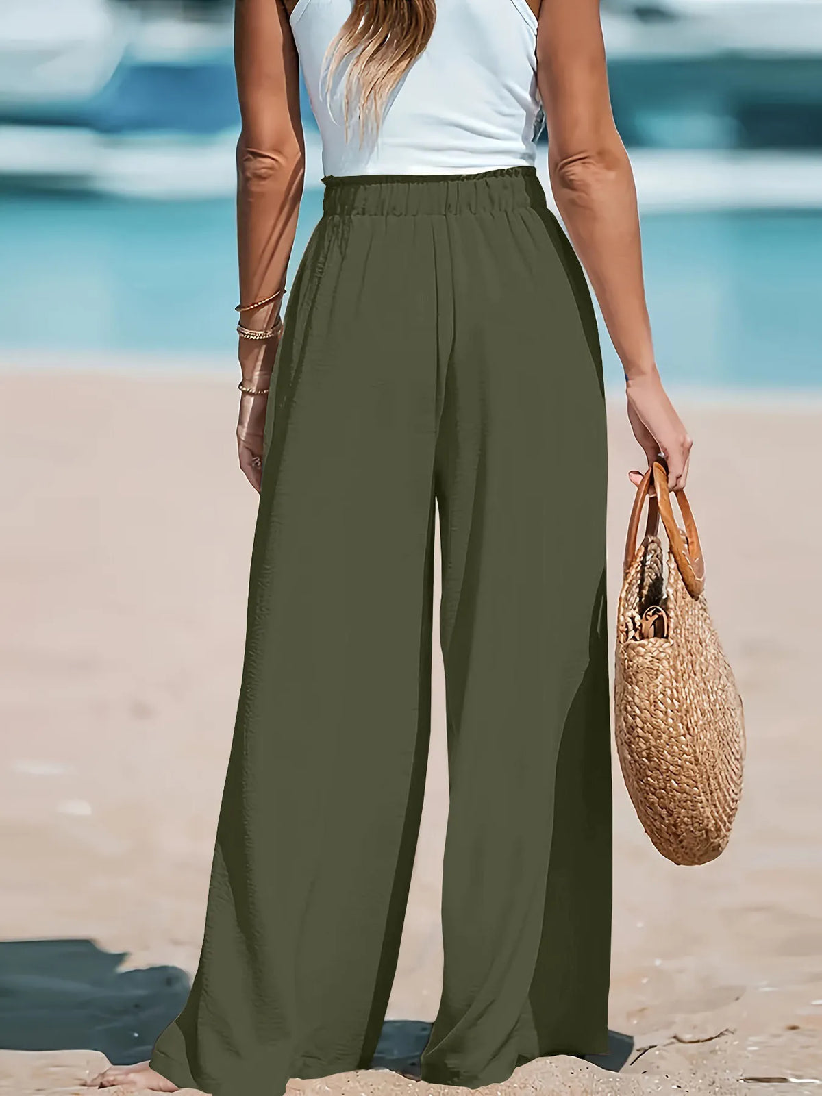 Sienna women's drawstring wide-leg pants in army green