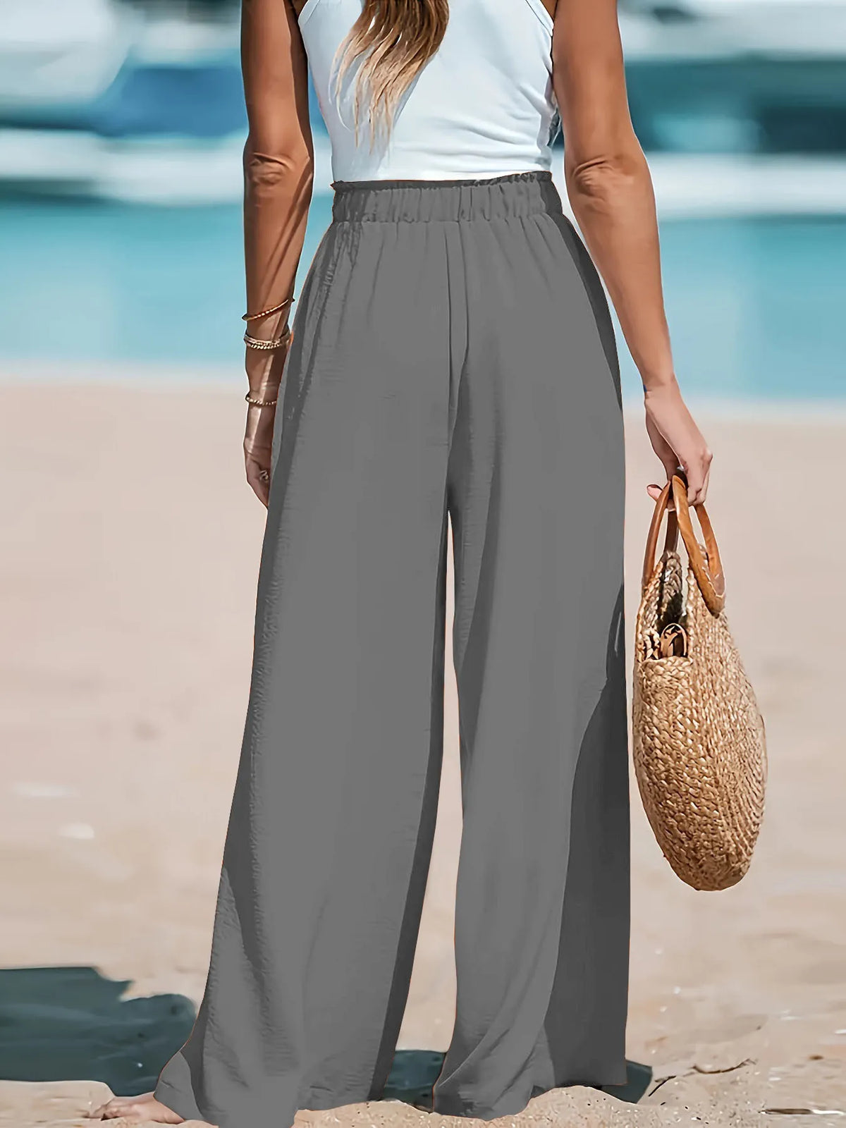 Sienna women's drawstring wide-leg pants in grey