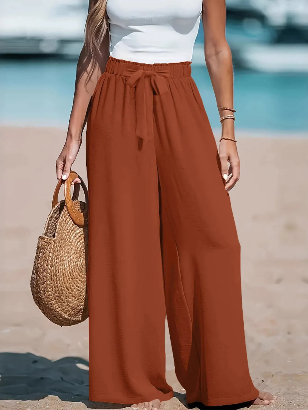 Sienna women's drawstring wide-leg pants in light brown