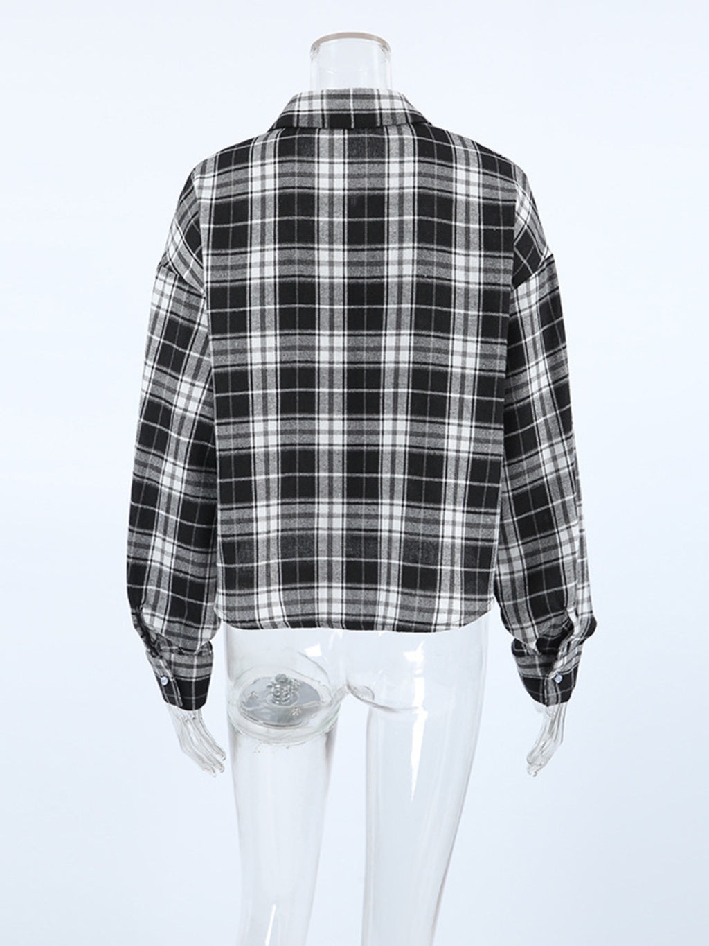 Black and white long sleeve plaid button-up shirt
