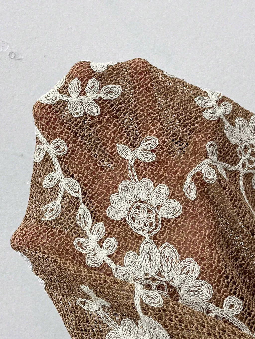 Women’s coffee brown floral embroidered blouse styled for everyday wear