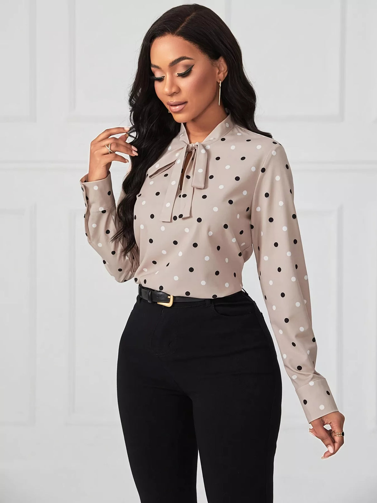 Women’s Dust Storm polka dot tie-neck blouse
